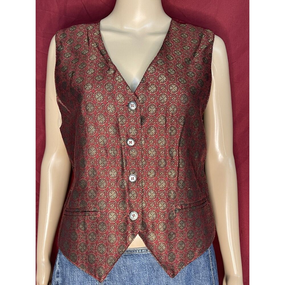 Vintage Made In Yugoslavia Liz Sport Brocade Geometric Satin Vest Size 6